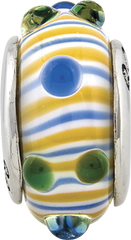 Sterling Silver Hand-Blown Glass Bead with Antiqued Finish and Vibrant Colors