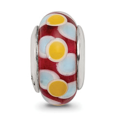 Sterling Silver Hand-blown Glass Bead with Antiqued Finish in Brown/Blue/Yellow