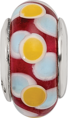 Sterling Silver Hand-blown Glass Bead with Antiqued Finish in Brown/Blue/Yellow