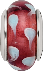 Sterling Silver 925 Antiqued Glass Bead with Hand-Blown Blue Design