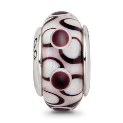 Sterling Silver 925 Antiqued Glass Bead with Hand-Blown Black Design