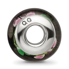 Sterling Silver 925 Hand-blown Glass Bead with Black/Red Design, Antiqued Finish