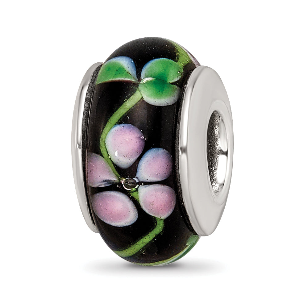 Sterling Silver Reflections Black/Red Hand-blown Glass Bead