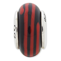 Sterling Silver 925 Hand-Blown Black/Red Glass Bead with Antiqued Finish