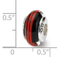 Sterling Silver 925 Hand-Blown Black/Red Glass Bead with Antiqued Finish