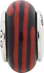 Sterling Silver 925 Hand-Blown Black/Red Glass Bead with Antiqued Finish