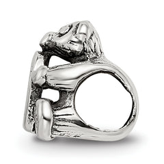 Sterling Silver 925 Kids Letter D Bead with Antiqued Polished Finish