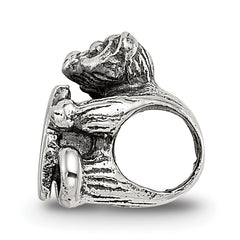 Sterling Silver 925 Kids Letter G Bead with Antiqued Polished Finish