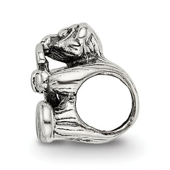 Sterling Silver 925 Antiqued Kids Letter J Bead with Polished Finish