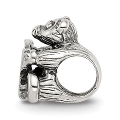 Sterling Silver 925 Kids Letter R Bead with Antiqued Polished Finish