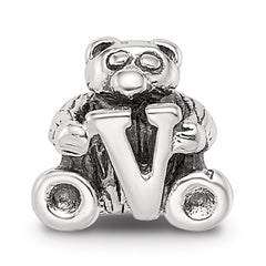 Sterling Silver 925 Kids Letter V Bead with Antique Polished Finish