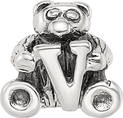Sterling Silver 925 Kids Letter V Bead with Antique Polished Finish