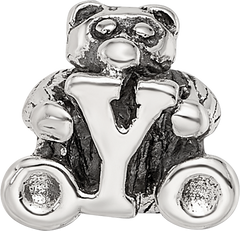 Sterling Silver 925 Kids Letter Y Bead with Antiqued Finish