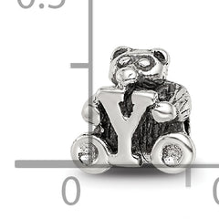 Sterling Silver 925 Kids Letter Y Bead with Antiqued Finish