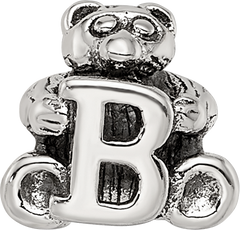 Sterling Silver 925 Kids Letter B Bead with Antiqued Polished Finish