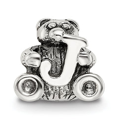 Sterling Silver 925 Antiqued Kids Letter J Bead with Polished Finish