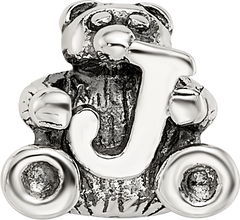 Sterling Silver 925 Antiqued Kids Letter J Bead with Polished Finish