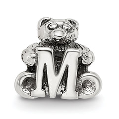 Sterling Silver 925 Kids Letter M Bead with Antiqued Finish Sophisticated Charm