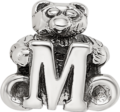 Sterling Silver 925 Kids Letter M Bead with Antiqued Finish Sophisticated Charm