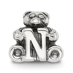 Sterling Silver 925 Antiqued Kids Letter N Bead Solid Finish