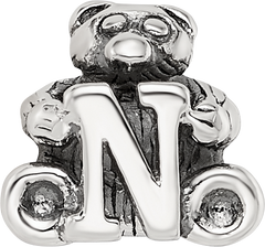 Sterling Silver 925 Antiqued Kids Letter N Bead Solid Finish