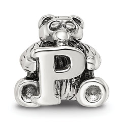 Sterling Silver 925 Antiqued Kids Letter P Bead with Polished Finish