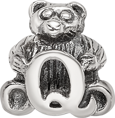 Sterling Silver 925 Kids Letter Q Bead with Antiqued Finish Solid Style