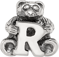 Sterling Silver 925 Kids Letter R Bead with Antiqued Polished Finish