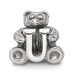 Sterling Silver 925 Kids Letter U Bead with Antique Polished Finish