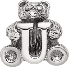 Sterling Silver 925 Kids Letter U Bead with Antique Polished Finish