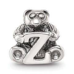 Sterling Silver 925 Kids Letter Z Bead with Polished Antique Finish