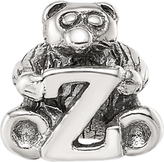 Sterling Silver 925 Kids Letter Z Bead with Polished Antique Finish