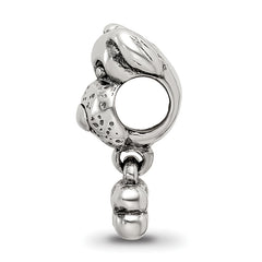 Sterling Silver 925 Kids Dog & Bone Bead with Antiqued Finish