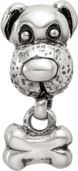 Sterling Silver 925 Kids Dog & Bone Bead with Antiqued Finish