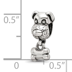 Sterling Silver 925 Kids Dog & Bone Bead with Antiqued Finish