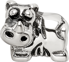 Sterling Silver 925 Kids Rhino Bead with Antiqued Finish Solid Design