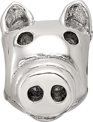 Sterling Silver 925 Kids Pig Bead with Antiqued Finish Solid Design