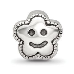 Sterling Silver 925 Kids Smiley Flower Bead with Antiqued Finish