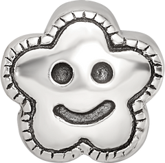 Sterling Silver 925 Kids Smiley Flower Bead with Antiqued Finish