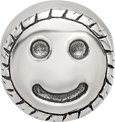Sterling Silver 925 Smiley Face Kids Bead with Antiqued Finish