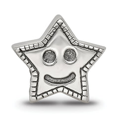 Sterling Silver 925 Kids Smiley Star Bead with Antiqued Finish
