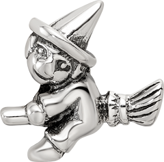 Sterling Silver 925 Kids Witch Bead with Antiqued Finish Solid Design