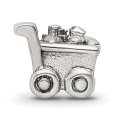 Sterling Silver 925 Kids Shopping Cart Bead with Antiqued Finish Solid Cast Design