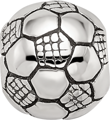 Sterling Silver 925 Kids Soccer Ball Bead with Antiqued Finish