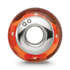 Sterling Silver Kids Glass Bead with Hand-Blown Orange Design Polished Finish