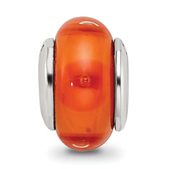Sterling Silver Kids Glass Bead with Hand-Blown Orange Design Polished Finish