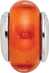 Sterling Silver Kids Glass Bead with Hand-Blown Orange Design Polished Finish