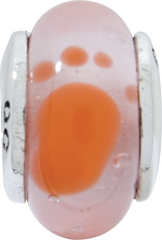 Sterling Silver Kids Glass Bead with Polished Orange Foot Design