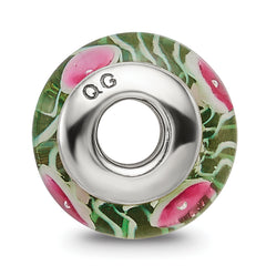 Sterling Silver 925 Kids Green Hand-Blown Glass Bead Polished Finish