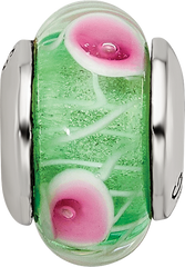 Sterling Silver 925 Kids Green Hand-Blown Glass Bead Polished Finish